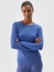 4F Longsleeve treningowy szybkoschnący damski - granatowy M. Niebieskie koszulki sportowe 4f, bez wzorów, z dzianiny, bez ramiączek, na fitness i siłownię. W wyprzedaży za 59.99 zł.