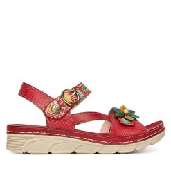 Sandały Laura Vita. Czerwone sandały Laura Vita, bez wzorów, bez obcasa, na płaskiej podeszwie, bez zapięcia. Za 389.99 zł.