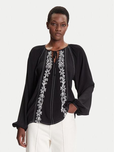 Desigual Bluzka Tallo 25WWBW07 Czarny Loose Fit. Czarne bluzki Desigual, m, bez wzorów, z wiskozy, bez kołnierzyka, bez ramiączek. Za 229.99 zł.