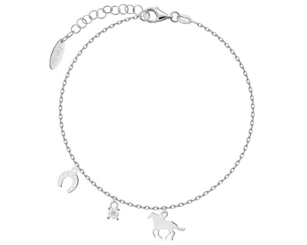 Bransoletka srebrna z cyrkonią - koń, podkowa. Szare bransoletki Apart, z cyrkonią, srebrne. Za 149.00 zł.