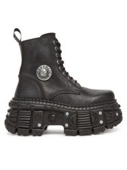 NEW ROCK Trzewiki M-OVERZTANK001-C1 Czarny. Czarne botki NEW ROCK, bez wzorów, ze skóry, bez obcasa, na koturnie, bez zapięcia. Za 1,229.00 zł.