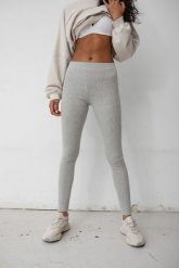 Legginsy damskie z prążkowanej dzianiny w kolorze LIGHT GREY MELANGE - HIPS. Szare legginsy Marsala, s, bez wzorów, z bawełny. Za 199.90 zł.