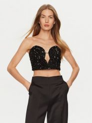 BARDOT Top Eleni 59112TB2 Czarny Slim Fit. Czarne topy Bardot, bez wzorów, z syntetyku, bez kołnierzyka, bez ramiączek. Za 209.99 zł.