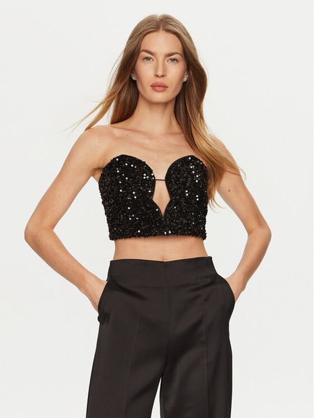 Bardot Top Eleni 59112TB2 Czarny Slim Fit. Czarne topy Bardot, bez wzorów, z syntetyku, bez kołnierzyka, bez ramiączek. Za 209.99 zł.