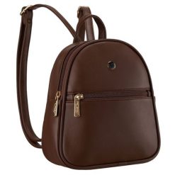 Brązowy mały plecak damski mini plecaczek ze skóry ekologicznej modny na suwak Peterson PTN MX03-P. Brązowe plecaki Peterson, bez wzorów, ze skóry ekologicznej. Za 84.99 zł.