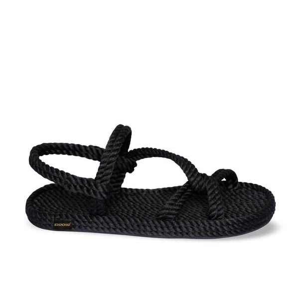 Sandały damskie Mykonos. Czarne sandały Aulp, bez wzorów, z kauczuku, boho, z otwartym noskiem, bez obcasa, bez zapięcia. Za 159.99 zł.