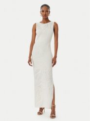 Guess Sukienka dzianinowa W6GK81 Z0680 Kremowy Slim Fit. Białe sukienki Guess, m, z aplikacjami, z dzianiny, bez kołnierzyka, bez ramiączek. Za 794.99 zł.