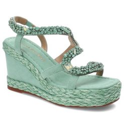 Zielone Sandały Alma En Pena Eleganckie Obuwie Damskie. Zielone sandały Alma en Pena, bez wzorów, biznesowe, bez obcasa, na koturnie, bez zapięcia. Za 521.99 zł.