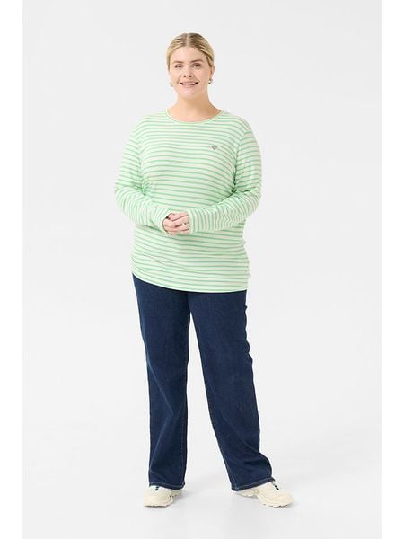 KAFFE curve Koszulka w kolorze biało-jasnozielonym rozmiar: M. Białe bluzki KAFFE curve, m, bez wzorów, bez kołnierzyka, bez ramiączek. Za 61.17 zł.