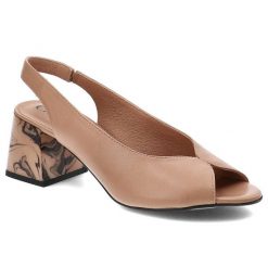 Beżowe Sandały Chebello Stylowe Buty Damskie. Brązowe sandały CheBello, z aplikacjami, ze skóry, eleganckie, bez obcasa, na obcasie, bez zapięcia. Za 389.00 zł.