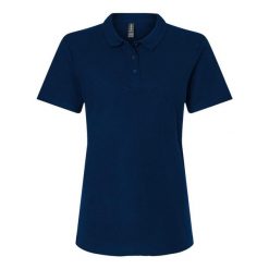 Damska Koszulka Polo Pique Soft Touch. Niebieskie koszulki polo GILDAN, l, bez wzorów, bez kołnierzyka, bez ramiączek. Za 59.99 zł.