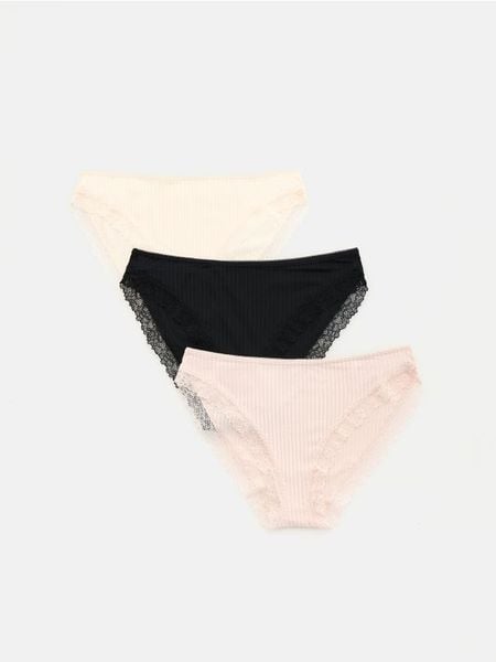Majtki figi z koronką 3 pack - złamana biel. Figi Reserved, l, bez wzorów, z dzianiny. Za 59.99 zł.