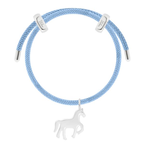 Błękitna bransoletka Liana z posrebrzaną zawieszką w kształcie konia. Niebieskie bransoletki Lilou, posrebrzane. Za 278.00 zł.