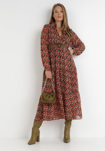 Czarno-Czerwona Sukienka Z Paskiem Khazin. Czerwone sukienki Born2be, l, z aplikacjami, bez kołnierzyka, bez ramiączek, maxi, kopertowe. Za 129.99 zł.