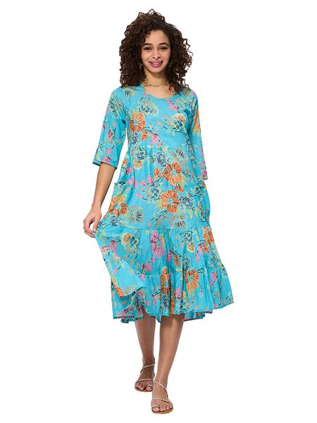 Aller Simplement Sukienka w kolorze turkusowym ze wzorem rozmiar: 34/36. Niebieskie sukienki Aller Simplement, bez wzorów, z bawełny, klasyczne, bez kołnierzyka, bez ramiączek, midi. Za 87.40 zł.