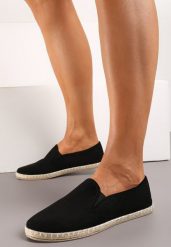 Czarne Wsuwane Tenisówki Espadryle z Plecioną Podeszwą Elladia. Czarne espadryle Renee, bez wzorów, bez obcasa, bez zapięcia. W wyprzedaży za 41.99 zł.