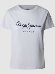 Pepe Jeans Koszulka "Val" w kolorze białym rozmiar: S. Białe bluzki Pepe Jeans, s, bez wzorów, z bawełny, bez kołnierzyka, bez ramiączek. Za 79.21 zł.