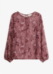 Prześwitująca tunika z szyfonu. Fioletowe tuniki bonprix, bez wzorów, z szyfonu, eleganckie, bez kołnierzyka, bez ramiączek. Za 129.99 zł.