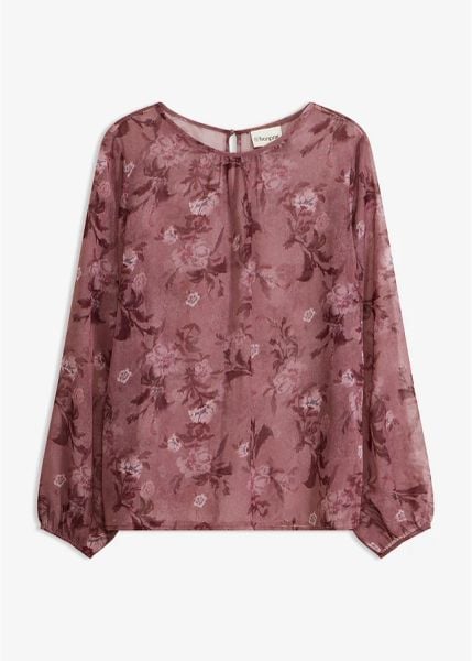 Prześwitująca tunika z szyfonu. Fioletowe tuniki bonprix, bez wzorów, z szyfonu, eleganckie, bez kołnierzyka, bez ramiączek. Za 129.99 zł.