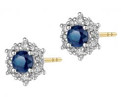 Kolczyki z żółtego złota z diamentami i szafirami - próba 585. Żółte kolczyki Apart, z diamentem, złote. Za 2,759.00 zł.