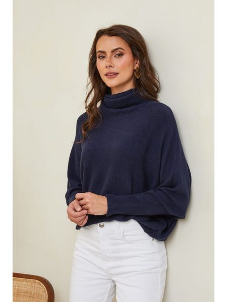 Joséfine Sweter "Karcag" w kolorze granatowym rozmiar: XL. Niebieskie golfy Joséfine, xl, bez wzorów, z kaszmiru, bez ramiączek. Za 196.95 zł.