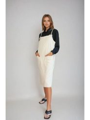 Monki Sukienka w kolorze kremowym rozmiar: XS. Brązowe sukienki Monki, xs, bez wzorów, z bawełny, bez kołnierzyka, bez ramiączek, midi. Za 43.99 zł.