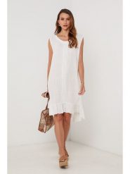 Lin Passion Lniana sukienka w kolorze białym rozmiar: 40/42. Białe sukienki Lin Passion, bez wzorów, ze lnu, klasyczne, bez kołnierzyka, bez ramiączek, midi. Za 152.99 zł.