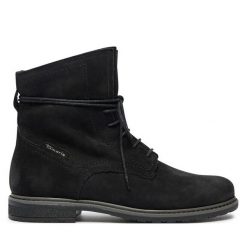 Botki Tamaris. Czarne botki Tamaris, bez wzorów, bez obcasa, na płaskiej podeszwie, bez zapięcia. Za 539.99 zł.