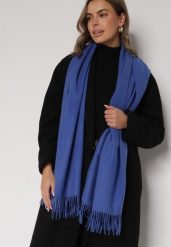 Niebieski Szalik z Bawełną i Wiskozą Ozdobiony Frędzlami Siadortia. Niebieskie szaliki Born2be, bez wzorów, z bawełny, biznesowe. Za 49.99 zł.