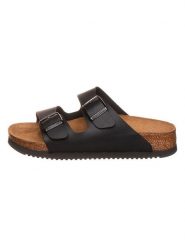 Birkenstock Klapki "Arizona" w kolorze czarnym rozmiar: 40. Czarne klapki Birkenstock, bez wzorów, z otwartym noskiem, bez obcasa. Za 303.78 zł.