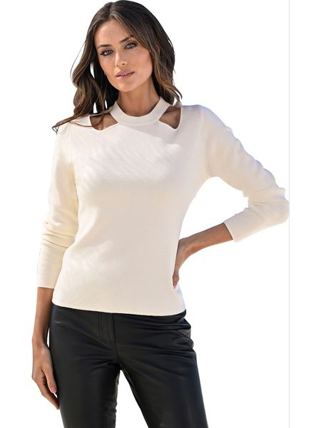 Heine Sweter w kolorze kremowym rozmiar: 38. Brązowe swetry Heine, s, bez wzorów, z wiskozy, bez ramiączek. Za 72.95 zł.