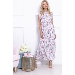 Sukienka maxi magnolie fb728. Białe sukienki Fobya, na co dzień, s, bez wzorów, wizytowe, bez kołnierzyka, bez ramiączek, maxi, proste. Za 179.00 zł.
