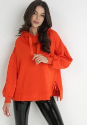 Pomarańczowa Bluza Oversize z Kapturem Kulsum. Brązowe bluzy Born2be, m, bez wzorów, z bawełny, z kapturem. Za 99.99 zł.