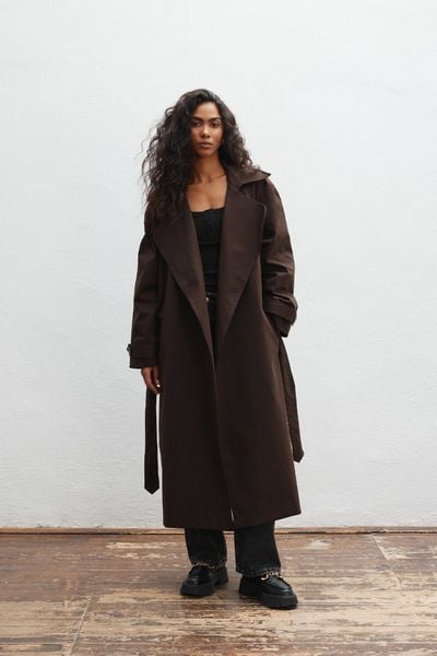 Klasyczny bawełniany trencz w kolorze DARK CHOCOLATE -VENICE-M/L. Czarne płaszcze Marsala, l, bez wzorów, z bawełny, bez kaptura. Za 1,299.90 zł.