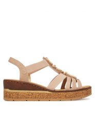 Rieker Sandały 63778-31 Beżowy. Brązowe sandały Rieker, bez wzorów, z materiału, bez obcasa, na koturnie, bez zapięcia. Za 339.99 zł.