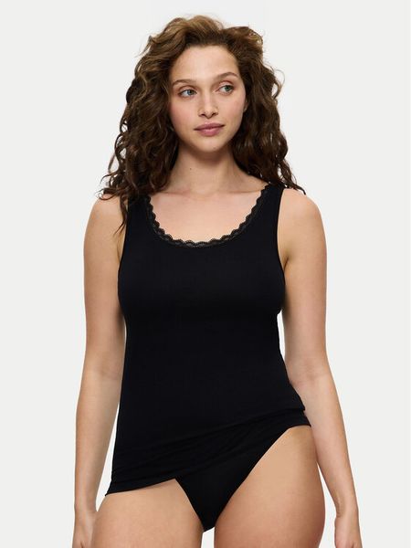 Triumph Top Feel Of Cotton 10224975 Czarny Slim Fit. Czarne topy Triumph, bez wzorów, z bawełny, bez kołnierzyka, bez ramiączek. Za 69.99 zł.