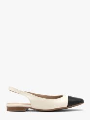Kremowo czarne baleriny typu slingback. Brązowe baleriny Ryłko, bez wzorów, z gumy, z okrągłym noskiem, bez obcasa, na płaskiej podeszwie. W wyprzedaży za 269.99 zł.