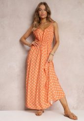 Pomarańczowa Sukienka Maxi na Ramiączkach z Wiskozy Satha. Brązowe sukienki Renee, l, bez wzorów, z wiskozy, bez kołnierzyka, bez ramiączek, maxi. Za 54.99 zł.