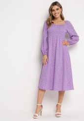 Fioletowa Rozkloszowana Sukienka Midi w Kropki Farnai. Fioletowe sukienki Born2be, m, bez wzorów, retro, bez kołnierzyka, bez ramiączek, midi, rozkloszowane. Za 54.99 zł.