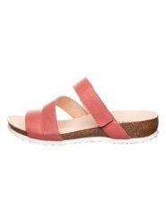 Think! Skórzane klapki w kolorze jasnoczerwonym rozmiar: 40. Czerwone klapki Think!, bez wzorów, z otwartym noskiem, bez obcasa. Za 173.99 zł.