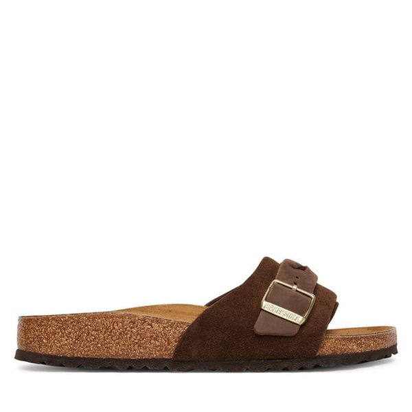 Klapki Birkenstock. Brązowe klapki Birkenstock, bez wzorów, bez obcasa. Za 579.99 zł.