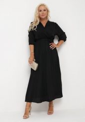 Czarna Plisowana Sukienka Maxi z Kopertowym Dekoltem i Wiązaniem w Talii Lariah. Czarne sukienki Born2be, l, bez wzorów, bez kołnierzyka, plus size, bez ramiączek, maxi, kopertowe. Za 139.99 zł.