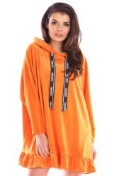 Przedłużona Bluza Welurowa z Falbanką - Pomarańczowa. Brązowe bluzy Awama, uniwersalny, bez wzorów, z elastanu, bez kaptura. Za 269.90 zł.