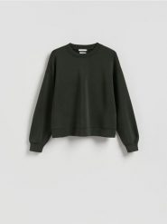 Bluza z modalem - ciemnozielony. Zielone bluzy Reserved, l, bez wzorów, z dzianiny, bez kaptura. Za 109.99 zł.
