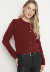 Bordowy Kardigan z Wełną o Prostym Kroju z Okrągłym Dekoltem Reissima. Czerwone kardigany Born2be, m, bez wzorów, z dzianiny. Za 129.99 zł.