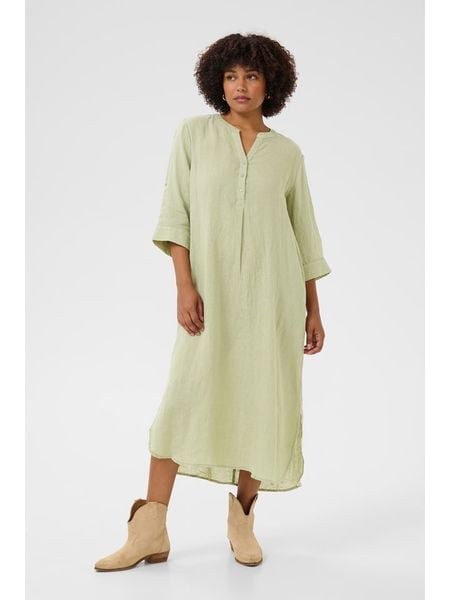 Kaffe Lniana sukienka w kolorze zielonym rozmiar: S/M. Zielone sukienki Kaffe, na co dzień, m, bez wzorów, ze lnu, bez kołnierzyka, bez ramiączek, maxi, proste. Za 158.47 zł.