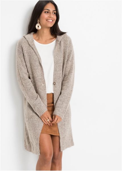 Długi sweter rozpinany. Brązowe kardigany bonprix, bez wzorów. Za 124.99 zł.