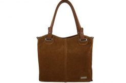 Duża elegancka torebka z naturalnej skóry i zamszu - Brązowa jasna. Brązowe torby na ramię Barberini's, bez wzorów, ze skóry, biznesowe, na ramię, duże, bez dodatków. Za 266.99 zł.