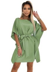 Numoco Sukienka w kolorze zielonym rozmiar: XXL/3XL. Zielone sukienki Numoco, xl, bez wzorów, z tkaniny, bez kołnierzyka, bez ramiączek, mini. Za 153.34 zł.