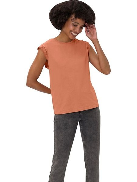 Heine Koszulka w kolorze pomarańczowym rozmiar: 44. Pomarańczowe bluzki Heine, bez wzorów, z koronki, bez kołnierzyka, bez ramiączek. Za 34.99 zł.
